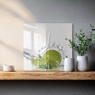 Glass clock square Water with lime