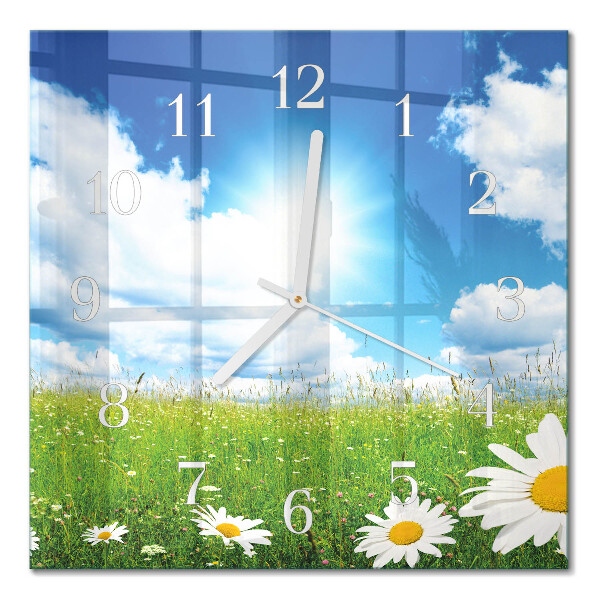 Glass wall clock square Meadow flowers
