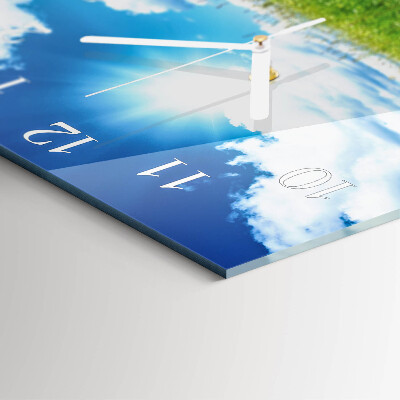 Glass wall clock square Meadow flowers