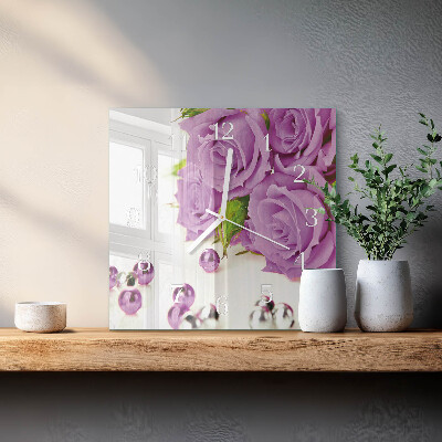 Glass clock square Roses