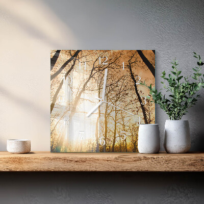 Glass wall clock square Trees