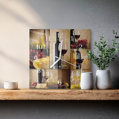 Square kitchen clock A bottle of wine