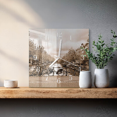 Square kitchen clock Amsterdam in sepia