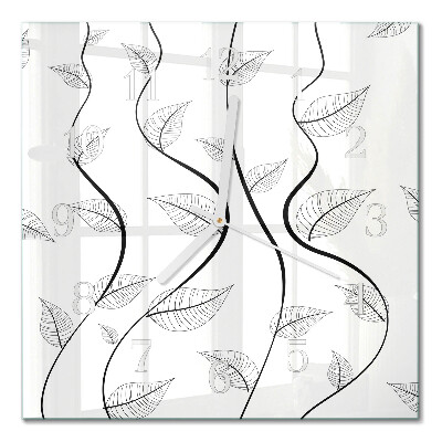 Glass wall clock square Leaf art