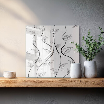 Glass wall clock square Leaf art