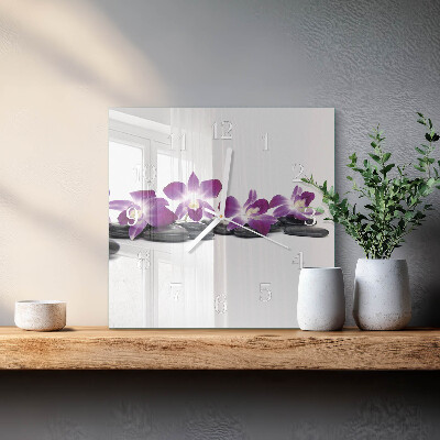Glass clock square Orchid