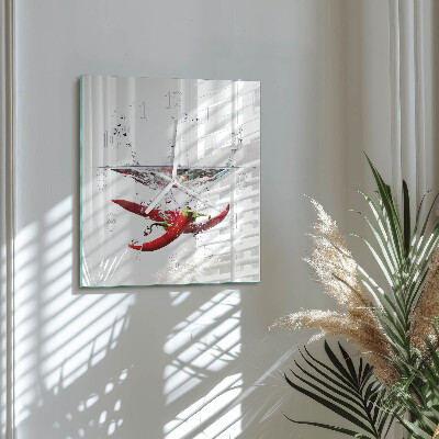 Glass clock square Chili peppers