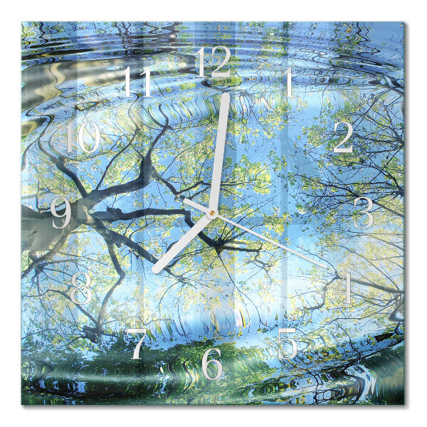 Square wall clock Trees, water
