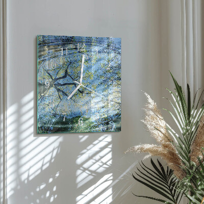 Square wall clock Trees, water
