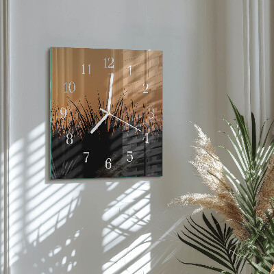 Glass wall clock square Grass