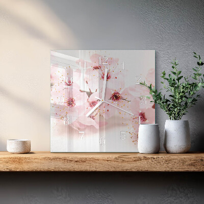 Glass wall clock square Flowers