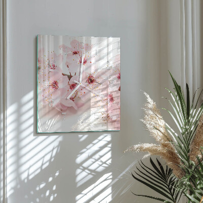 Glass wall clock square Flowers