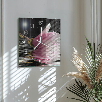 Glass clock square Magnolia flower