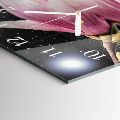 Glass clock square Magnolia flower