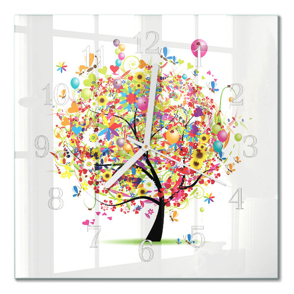 Square wall clock Colorful tree