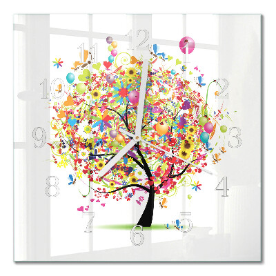 Square wall clock Colorful tree