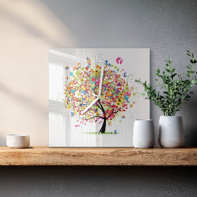 Square wall clock Colorful tree