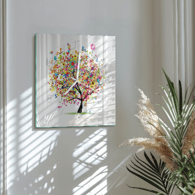 Square wall clock Colorful tree