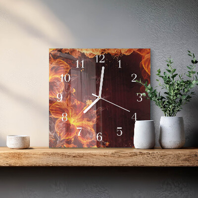 Glass clock square Flowers of fire