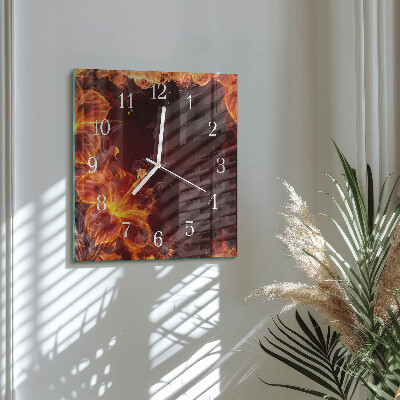 Glass clock square Flowers of fire