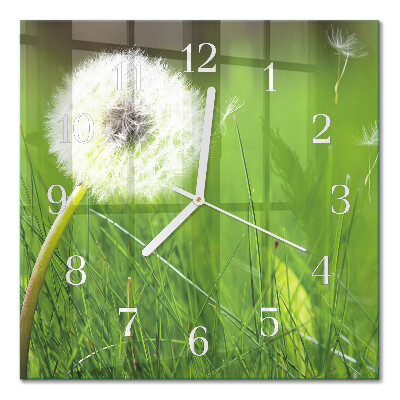 Glass clock square Dandelion