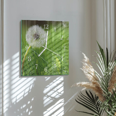 Glass clock square Dandelion