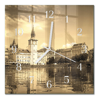 Glass clock square Castle in sepia