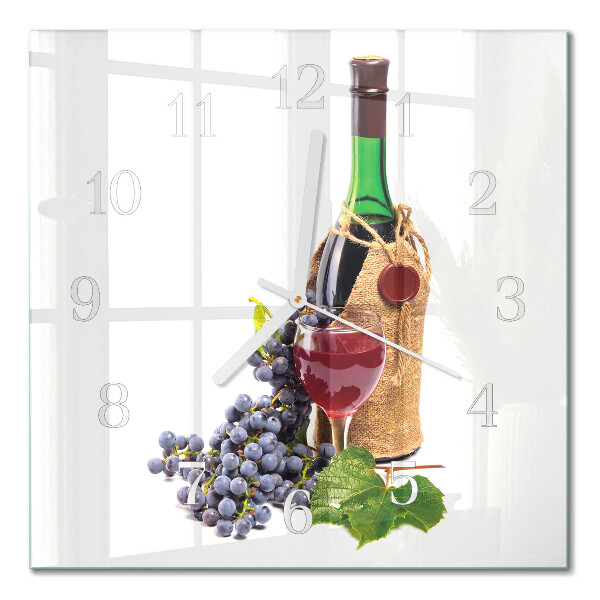 Glass wall clock square Grapes for wine