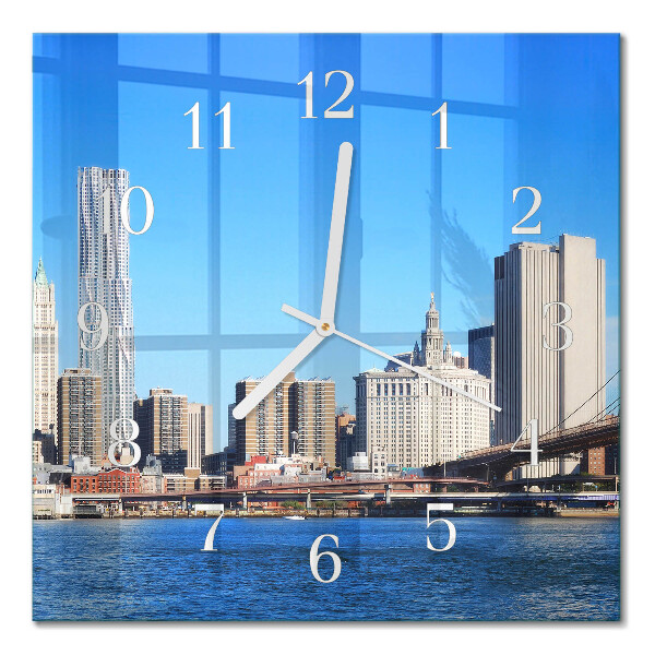 Glass wall clock square Horizon in sepia