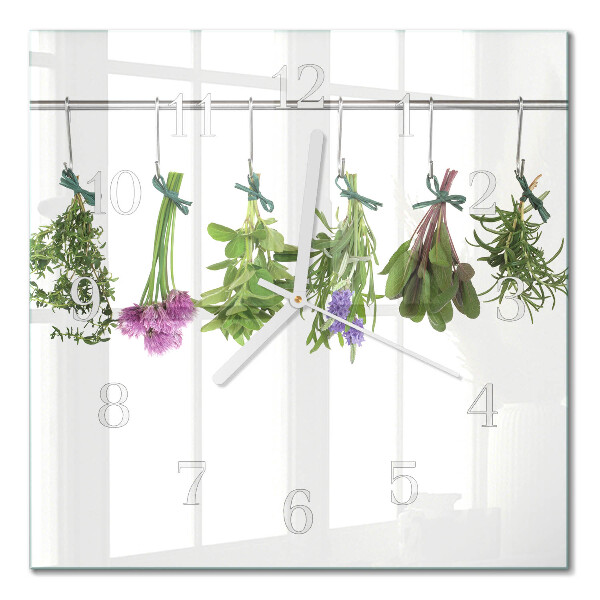 Glass clock square Herbs