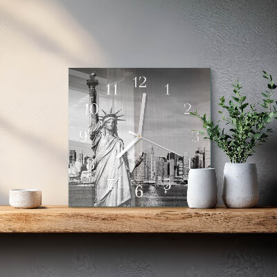 Glass wall clock square Statue of liberty