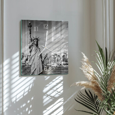 Glass wall clock square Statue of liberty