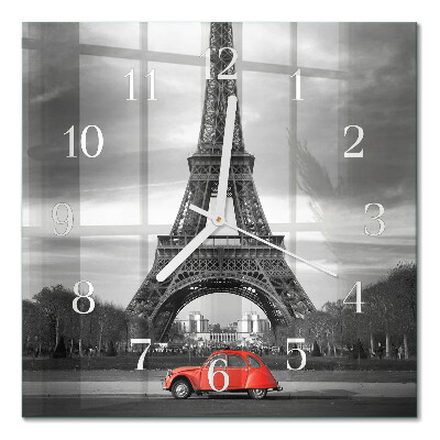 Square wall clock Eiffel tower car