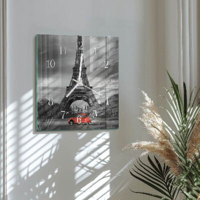Square wall clock Eiffel tower car