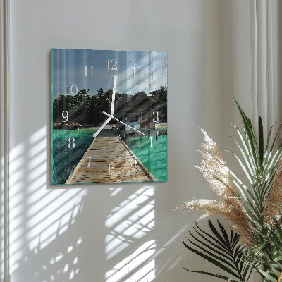 Glass wall clock square Sea palms