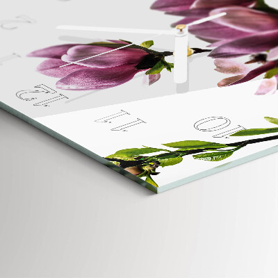 Glass clock square Magnolia flower
