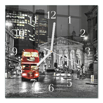 Glass wall clock square London bus