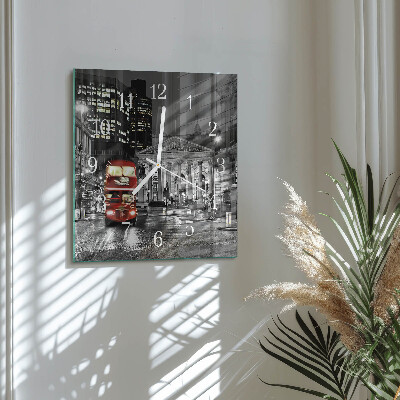Glass wall clock square London bus