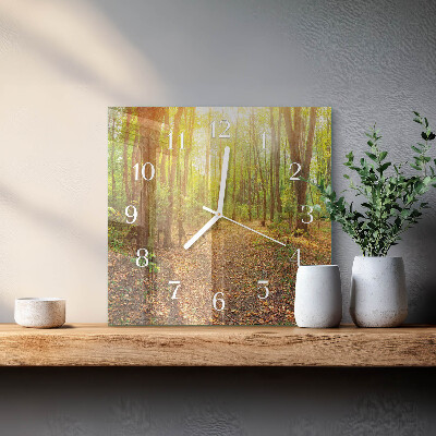 Glass wall clock square Forest path