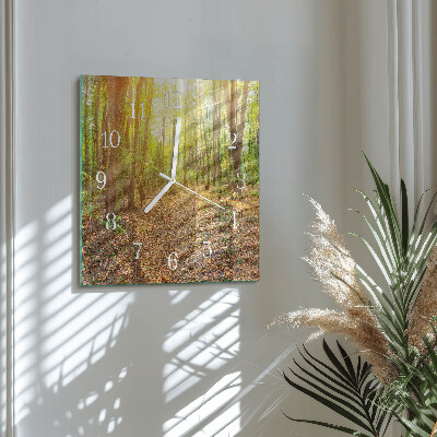 Glass wall clock square Forest path