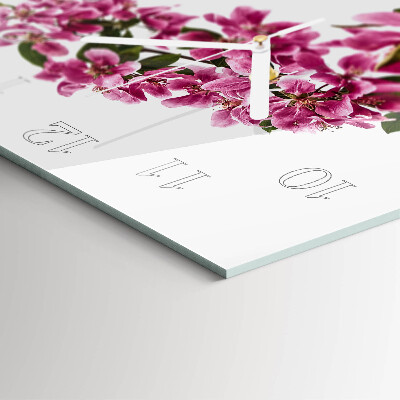 Glass clock square Flowers