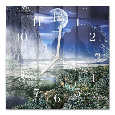 Square wall clock Mountains moon
