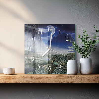 Square wall clock Mountains moon