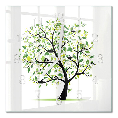 Glass wall clock square Tree