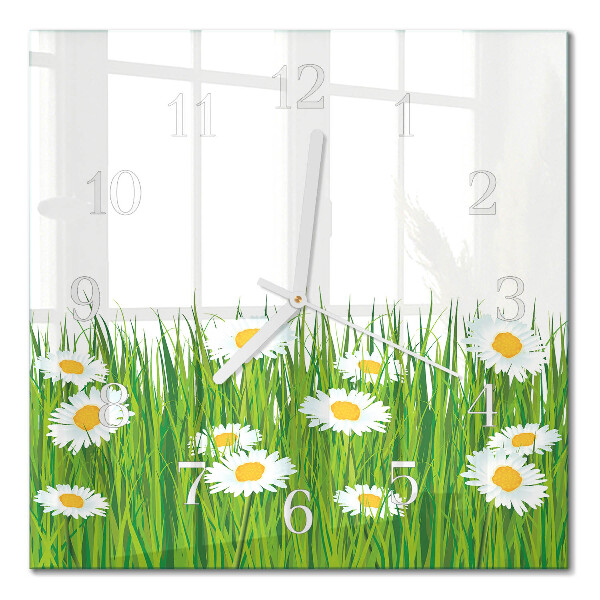 Glass clock square Daisy