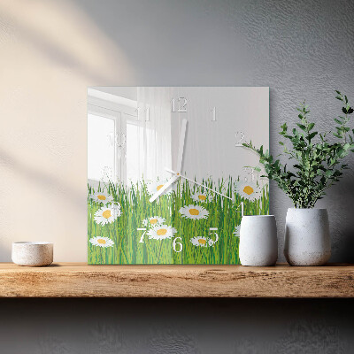 Glass clock square Daisy