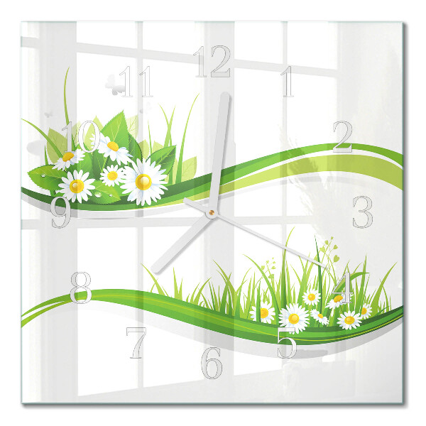 Glass wall clock square Daisy
