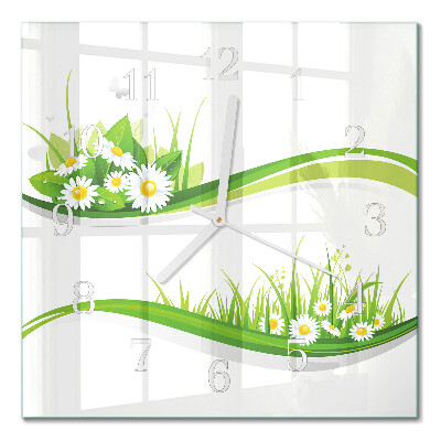 Glass wall clock square Daisy