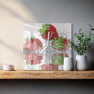 Glass wall clock square Strawberries