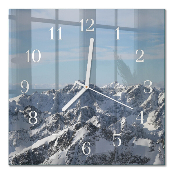 Glass wall clock square Mountains